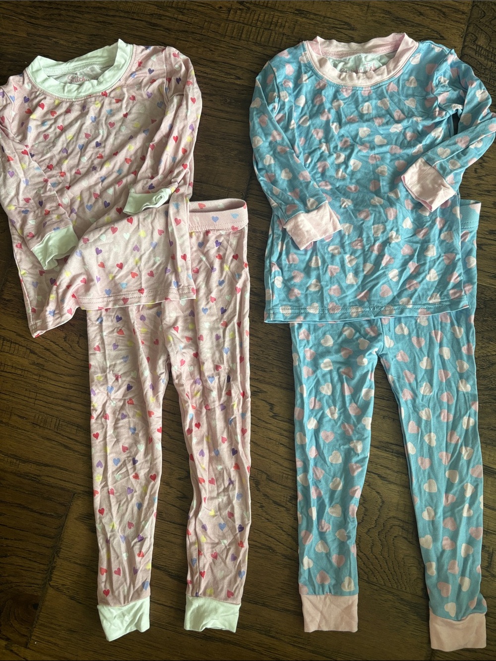 BUNDLE - 2 sets of Heart-Print Pajama Sets- Pink & Blue